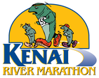 Kenai River Marathon Logo of Salmon Running